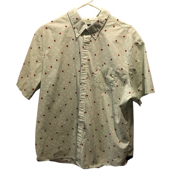 Lands End Men's XL Green and Red Polka Dot Shirt Lady Bug Print Button Down S/S - Picture 1 of 6